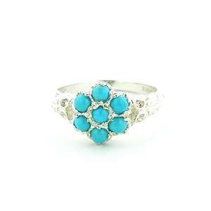   Sterling Silver Ladies 7 Stone Natural Turquoise Daisy Ring: Jewelry