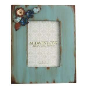  Distressed Blue 5x7 Picture Frame with Flower Attachment 
