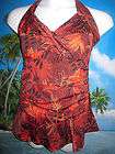   SWIMSUIT PLUS SIZE 22 22W RED/BLK HALTER SASSY DRESS BATHING DRESS