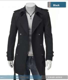 NWT Mens Slim Fit Double Breasted D Breasted Strap Trench Coat Black 