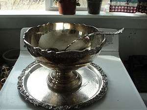   punch bowl, serving ladle, tray and cups set, vintage, 1900s  