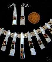 Calvin Begay Mother of Pearl Stick Necklace & Earrings  