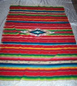 Vintage Wool Mexico Mexican Large Serape Saltillo Blanket Bright Red 