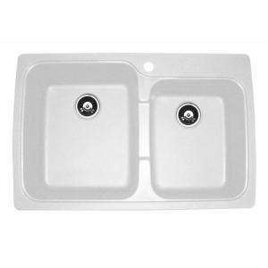   Dual Mount Granite 33x22x8 4 Hole Double Bowl Kitchen Sink in White