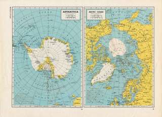 Very Nice 40s Vintage Folio Map of NORTH & SOUTH POLE  