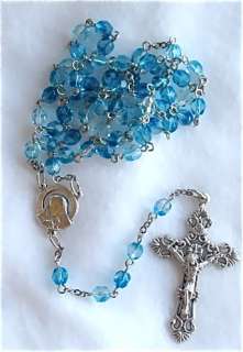 Variegated Turquoise Blue Glass BLESSED MOTHER Rosary Beads  Catholic 