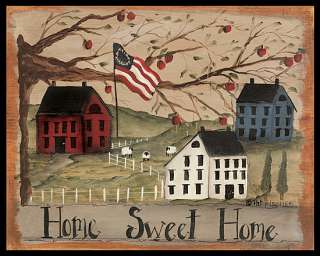 Saltbox House With Sheep Flag Country Framed Picture  