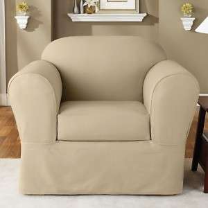 Twill Supreme 2 Piece Chair Slipcover   Flax  
