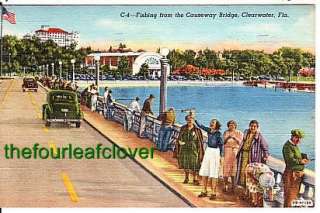 Clearwater FL Causeway Bridge Fishing Vintage PC 1950  
