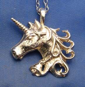 Vintage Silver Unicorn Pendant & Necklace marked STERLING  