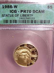 1986 W STATUE OF LIBERTY ICG   PR70 DCAM $5 GOLD COIN  