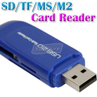   USB 2.0 SD/TF/MS/M2 High Speed Multi Memory Card Reader Blue  