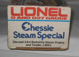 1980 LIONEL TRAINS CHESSIE STEAM SPECIAL 2 8 4 ENGINE 8003 & TENDER 