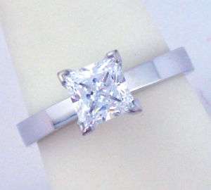 14K WHITE GOLD 1CT PRINCESS CUT CZ SOLITAIRE RING NEW  