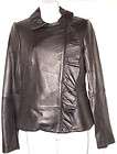nwt tahari isabella small black leather ruffle coat jacket expedited