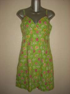 Womans LILLY PULITZER Lady Bugs Green Cotton Dress Size 8  