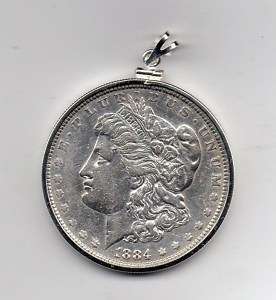 Mens pendant charm silver eagle dollar morgan coin 1884  