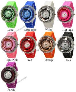 Pick 3 Wholesale Cut Glass CZ Silicone Rubber Strap Fashion Watches 