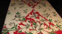 Vintage tablecloth.Breathtaking white Magnolias.Gray and red. 49x50 