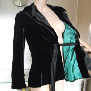 Edina Ronay 12 Glorious Black Velvet Jacket Green Intri  