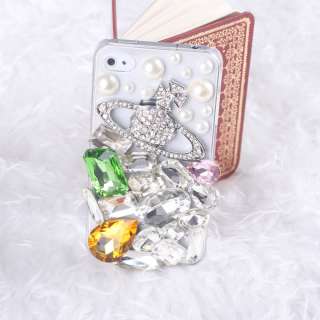   Crystal Bling with Saturn Back Case Cover For Apple iPhone 4 4G 4S