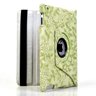 Light Green Flowers 360°Rotating PU Leather Case For iPad 2