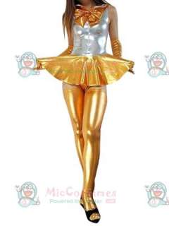 Silver Gold Shiny Metallic Bowknot Mini Skirt Suit