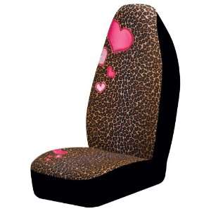 LEOPARD PINK HEARTS BUCKET SEAT COVERS (PAIR) BLACK LEOPARD PRINT WITH 