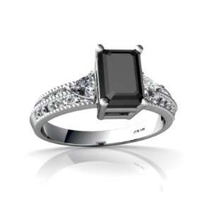    14K White Gold Emerald cut Genuine Black Onyx Ring Size 8 Jewelry