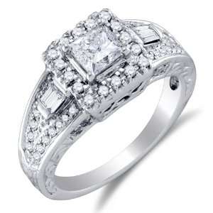  Size 6.5   14K White Gold Large Diamond Halo Engagement OR Fashion 