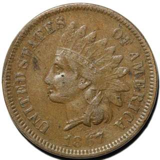 US COIN 1867 INDIAN HEAD CENT CHOICE F DET FULL LIBERTY BETTER DATE 