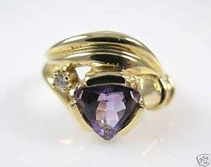 Ladies 14K Gold Trillion Amethyst Diamond Ring 1.45ctw.  