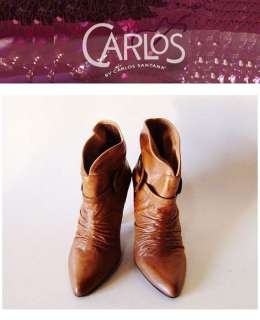 Carlos Santana WHISKEY Ladies Tan Leather Ankle Boots Shoes  
