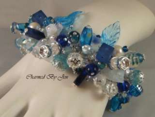   VALLEY & LEAF Blue White Artisan CHA CHA Silver Charm Bracelet  