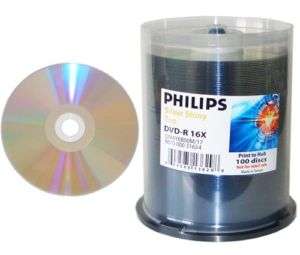 100 Philips DVD R 16X Silver Shiny Top Disc Blank Media  