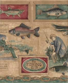   Crackle Fishing Club Trout Salmon Green Red Wall paper Border  