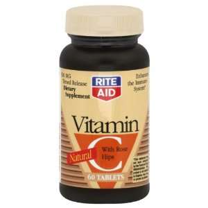 Rite Aid Vitamin C, with Rose Hips, 500 mg, Tablets, 60 ea 