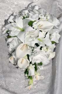 CALLA LILY Lilies Roses Bridal Cascade BOUQUET Silk Wedding Flowers 