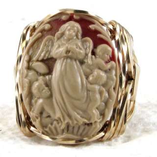 Guardian Angel Cherubs Cameo Ring 14K Rolled Gold  