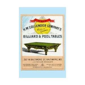   HW Collender Companys World Renown Billiard & Pool Tables 20x30 poster