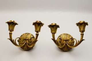   of Ornate Antique Gilt Bronze Ormolu French Wall Double Candle Sconces