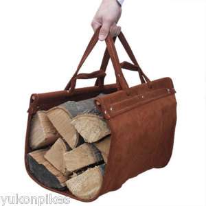 Suede Leather Firewood Log Carrier Tote Bag BROWN  