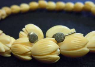 Antique Carved Faux IVORY Tulip Necklace & Earrings 1920s  