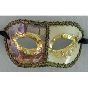   Eye Mask Ivory & Gold Mardi Masquerade Halloween Costume Prom Wedding