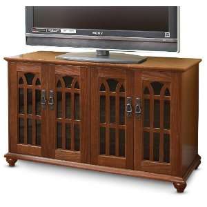Mission   style TV Cabinet with Inlaid   glass Doors, OAK  