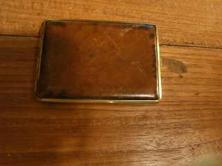 Vintage travel Cigarette case Box made brown leather and brass 