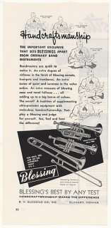 1958 Blessing Cornet Trumpet Trombone Print Ad  