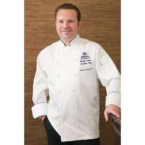 Chef Works ECCA BLP Carlton Egyptian Cotton Chef Coat, White with Blue 