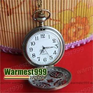   Vintage Bronze Charm Cross Quartz Pocket Watch Pendant Necklace HB045