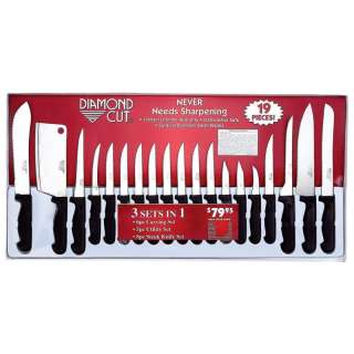 19pc Diamond Cut Kitchen Utility Knife Cutlery Set NEW  